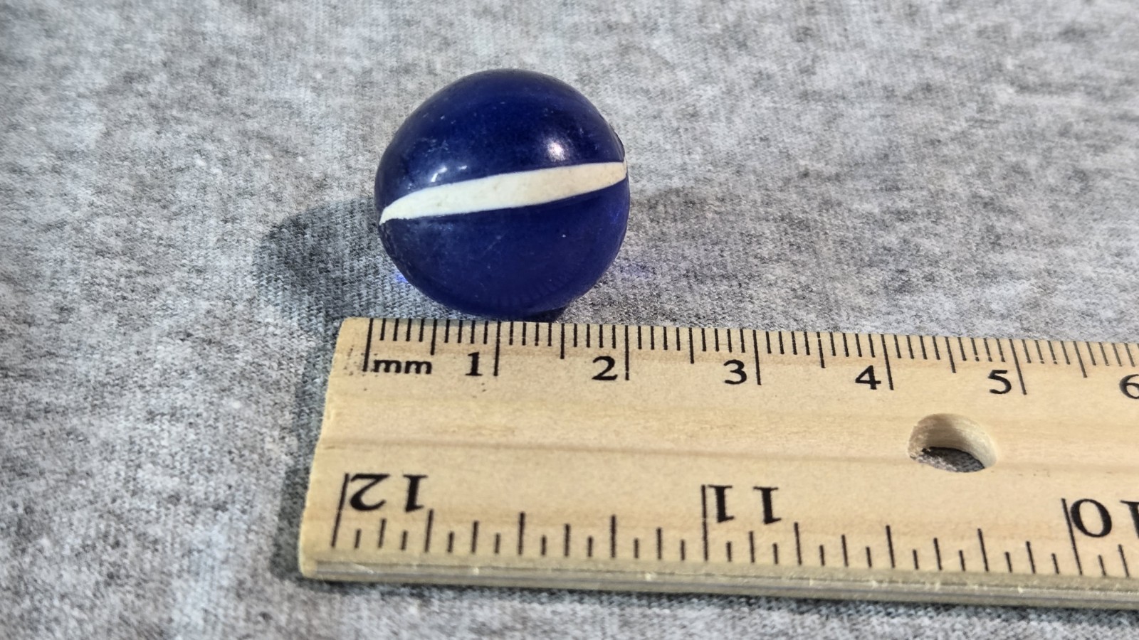 Handmade German Marble – Translucent Blue with Two White Stripes Vintage #001