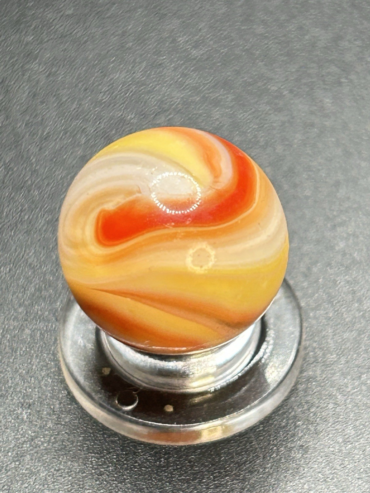 Vintage Akro Hybrid Popeye Marble Red & Yellow Orange 0.669”