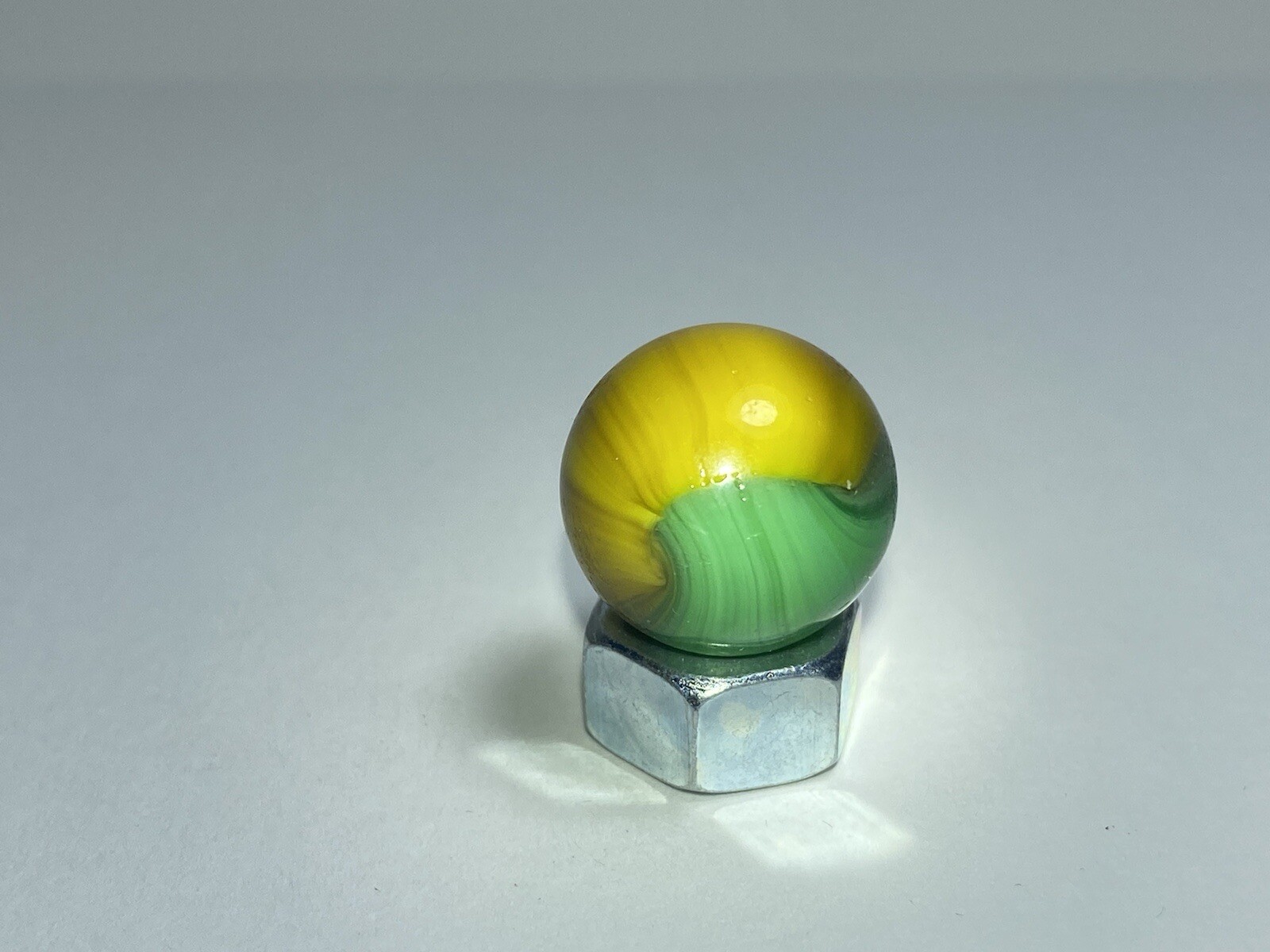 Vintage Master Marbles Yellow & Green Striped Patch 0.62″ Toy Glass Marble