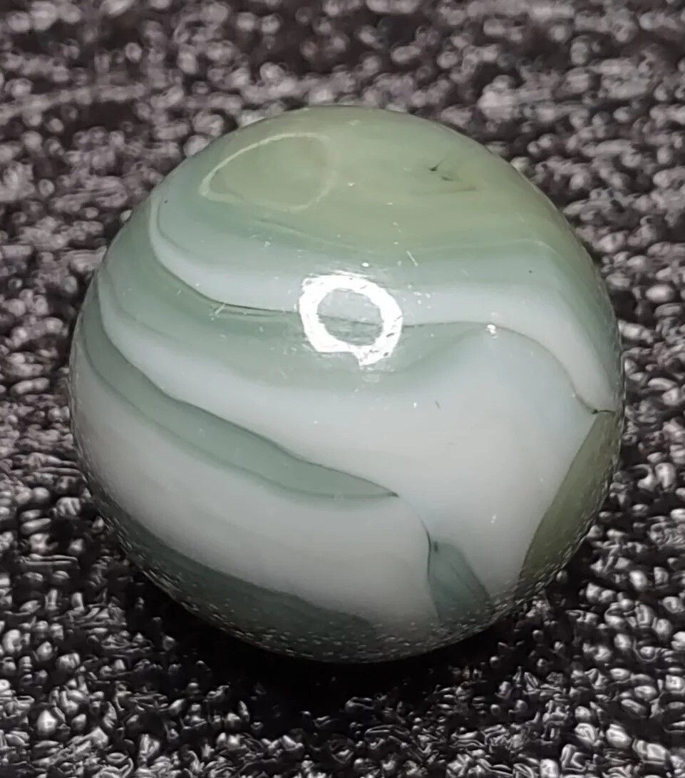NM- .87″ TriColor Teal Green Opaque Swirl Alley Agate ? Glass Vintage Marbles