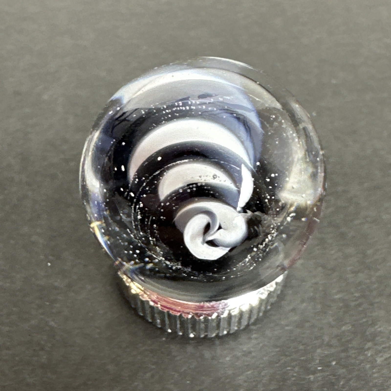 Contemporary Handmade Art Glass Marble .72″ Black White Corkscrew Swirl Core MIB