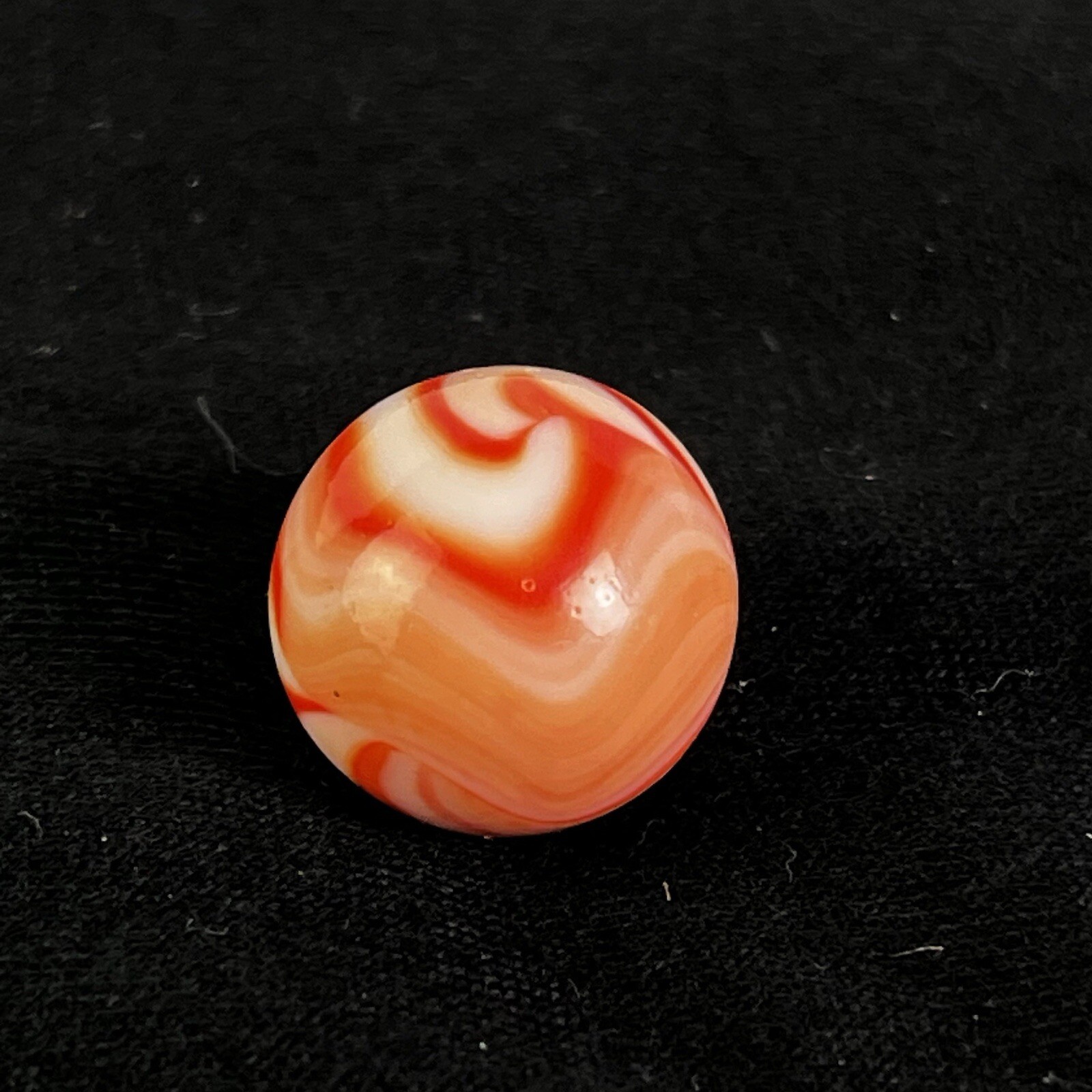 Rare Akro Agate Peltier Art Swirl Glass Marble .64” White Orange