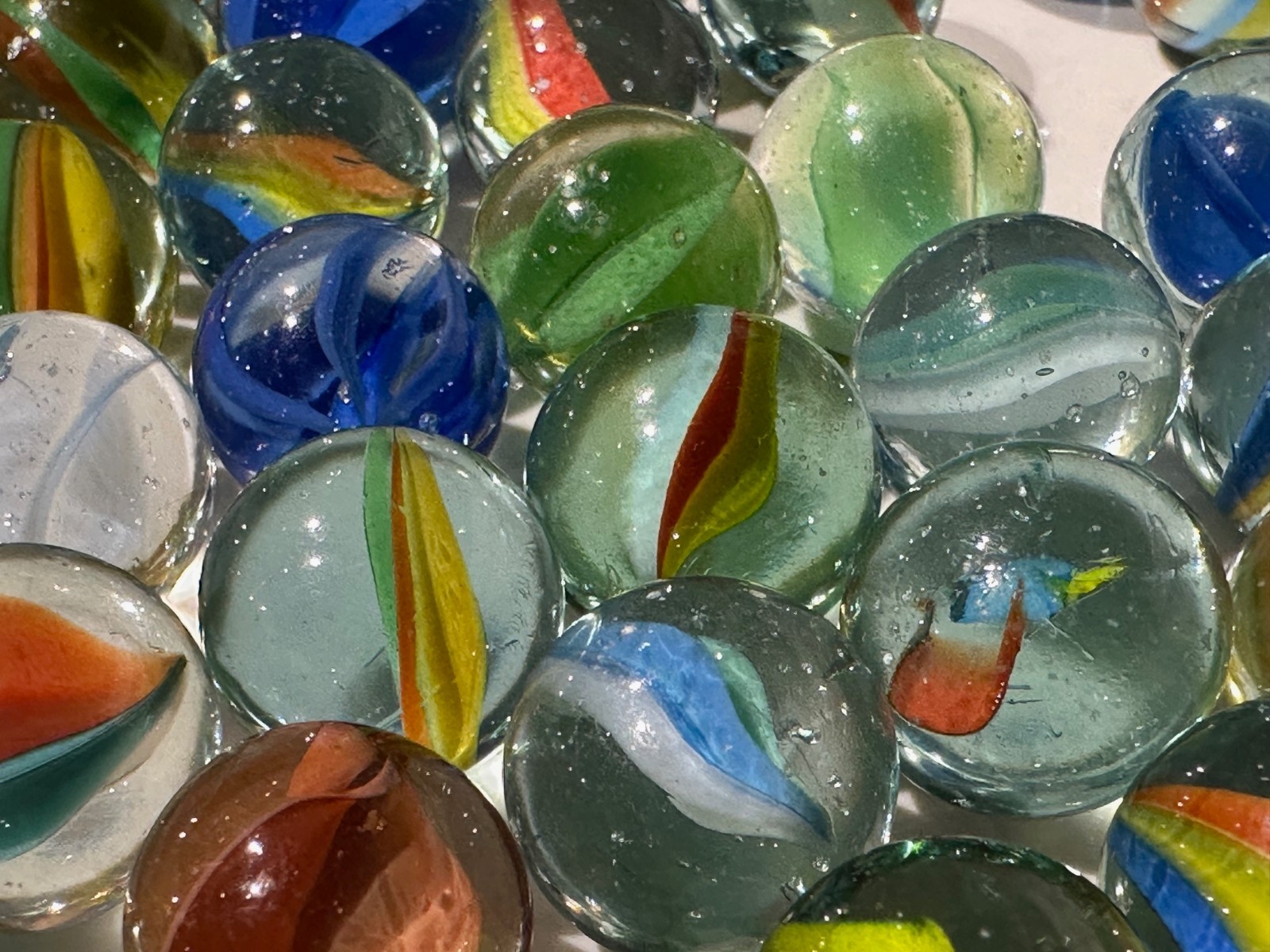 MARBLES Vintage Lot of 77 Cats Eye Glass Multi-Colored Variety Barn Find OR, USA