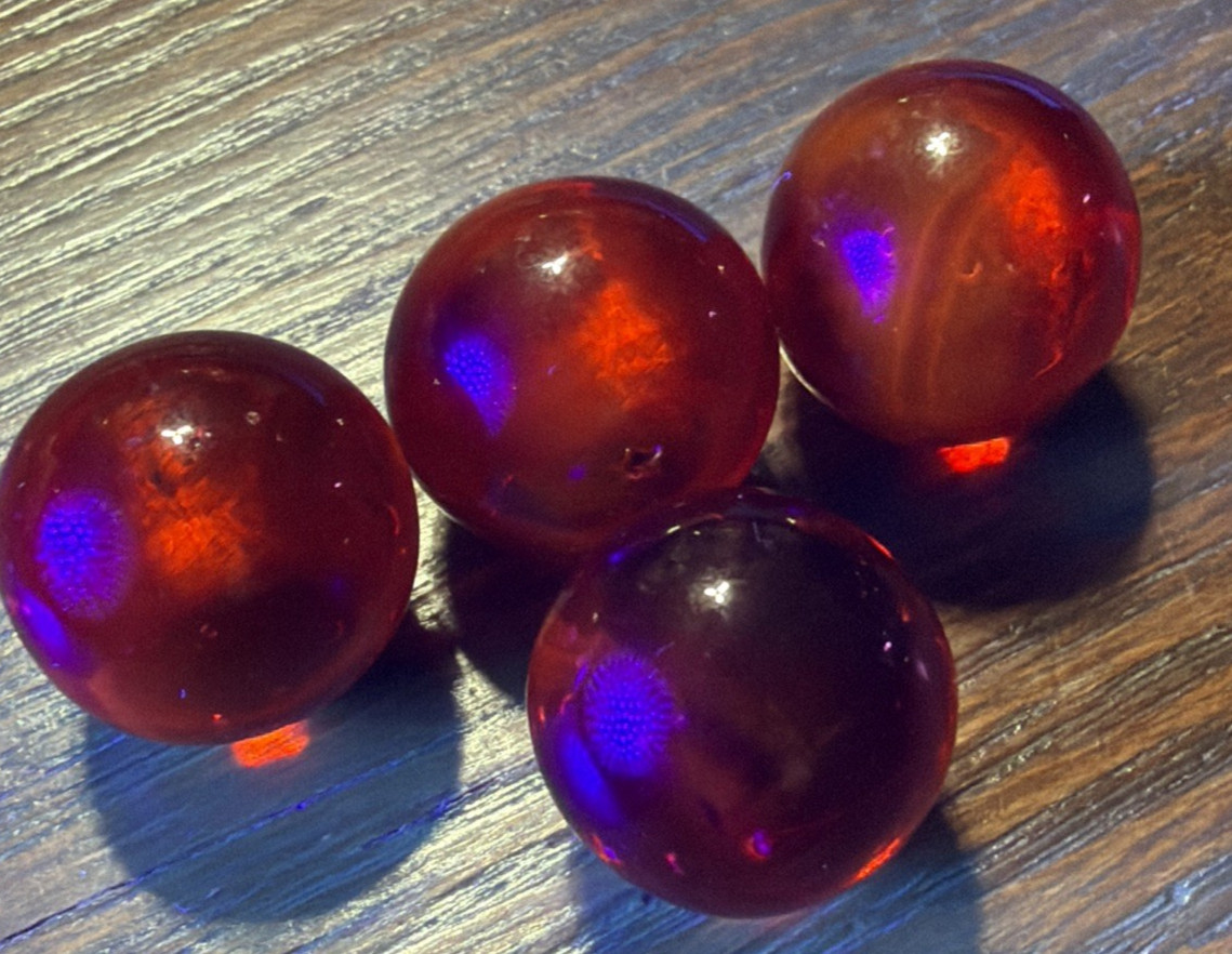 Vintage Lot of 4 Clear Ruby Red Cadmium Slag Glass Marbles UV Reactive As Is