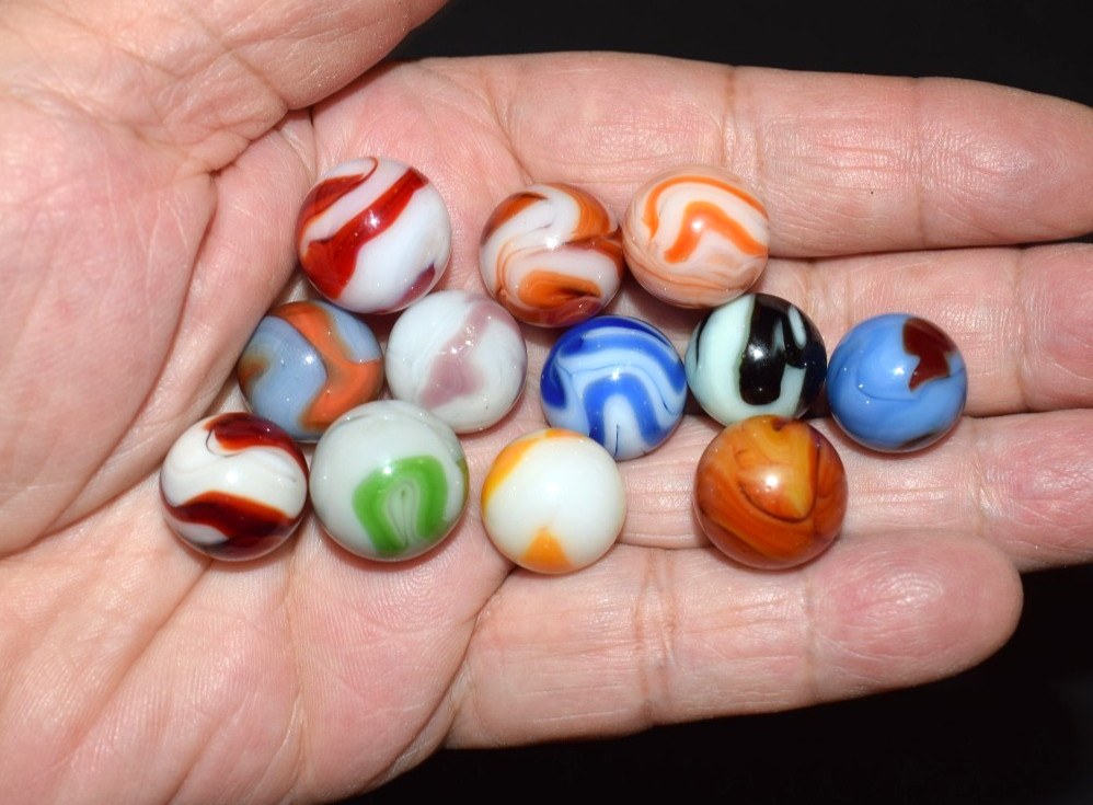 🧐👉Beautiful Lot of 12 Mixed West Virginia Swirls Marbles size .625″ MINT👈🧐