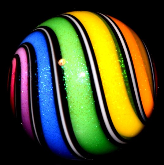 HOT HOUSE GLASS MARBLE/1.498″-DICHROIC BEACHBALL RAINBOW-REDISH PINK,LAVENDER+