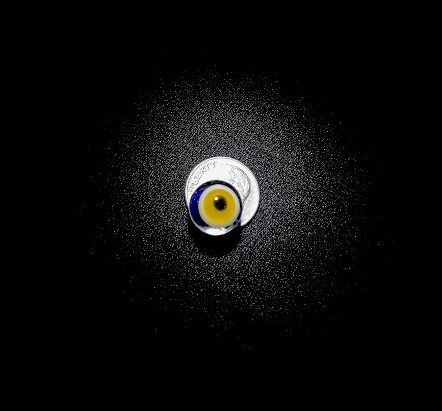 .47” “Psychedelic” Mini Yellow Eye Fungi Spiral Pee Wee Glass Art Eyeball Marble
