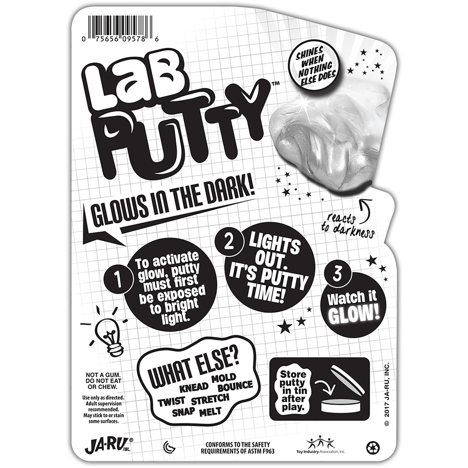 Lab Putty 9578 Polymer Glow In The Dark Sculpting Glass Toy 1.76 oz.
