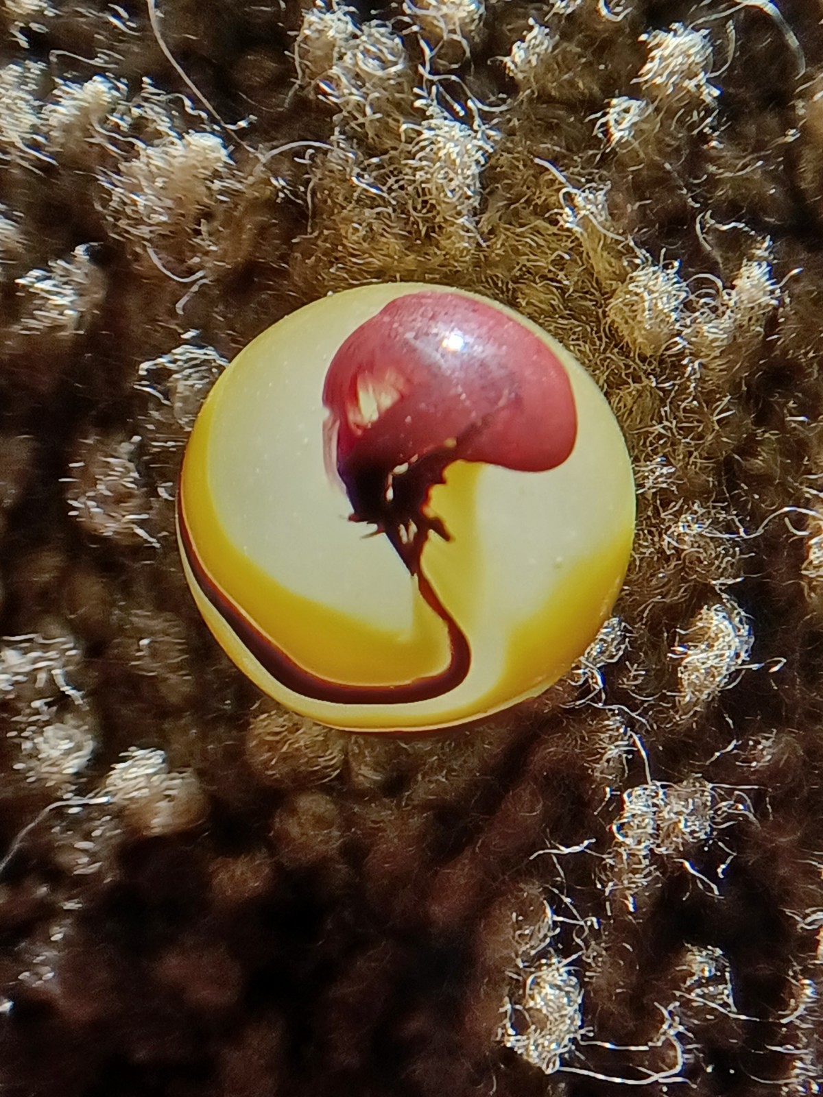 .77 Akro Eggyolk Oxblood Marble. Elite Example/Size. Old. Rare. Dead Wet Mint.