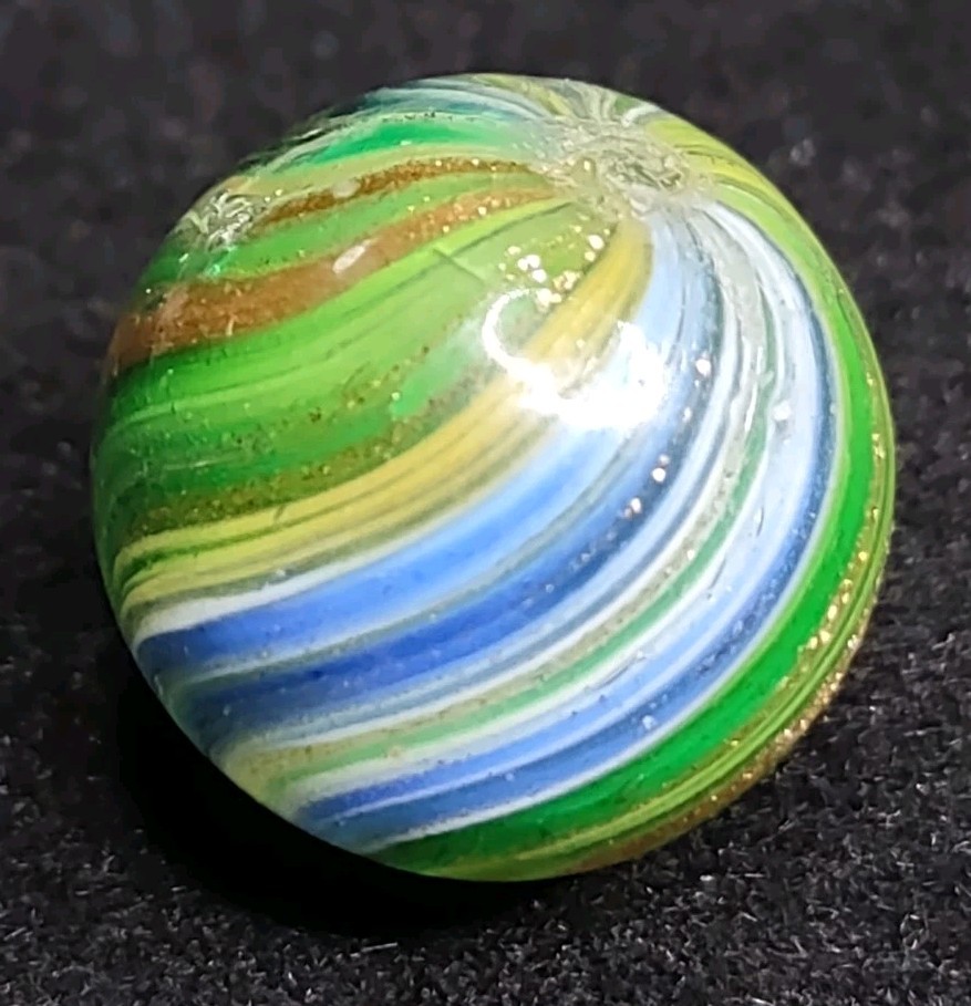 HTF ✨ .65″ GOLD LUTZ Onionskin Swirl Handmade Antique Glass Toy German Marble