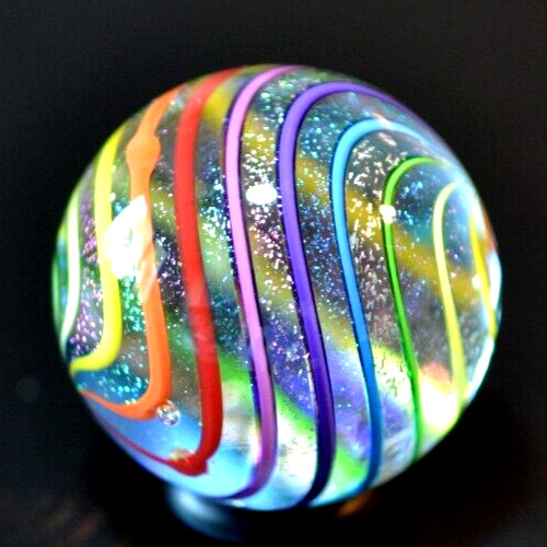 JAMES ALLOWAY GLASS MARBLE/1.225″-RAINBOW DICHROIC GLITTERBALL #354-MAGENTA,YLW+