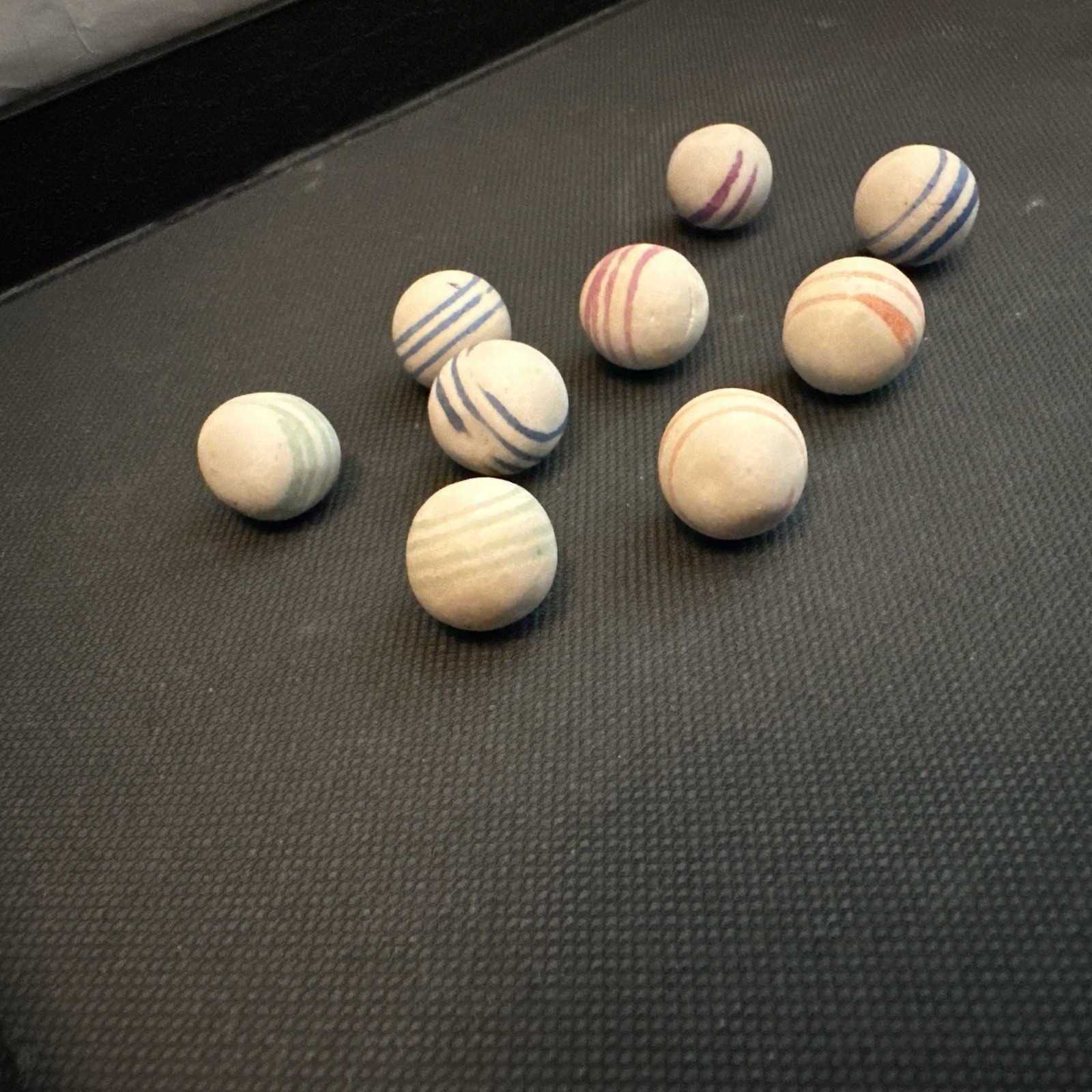 Old Lot of 9 German China Marbles Unglazed Helix Lined