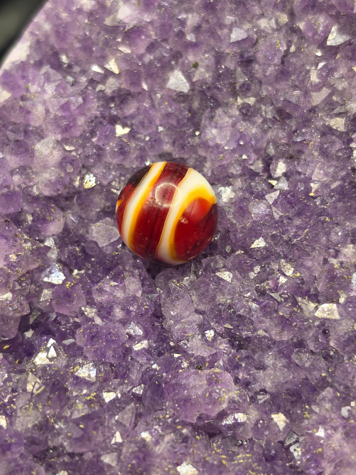 Vintage Beautiful Two Toned Red & White Stripe/Swirl HTF Marble Akro oxblood