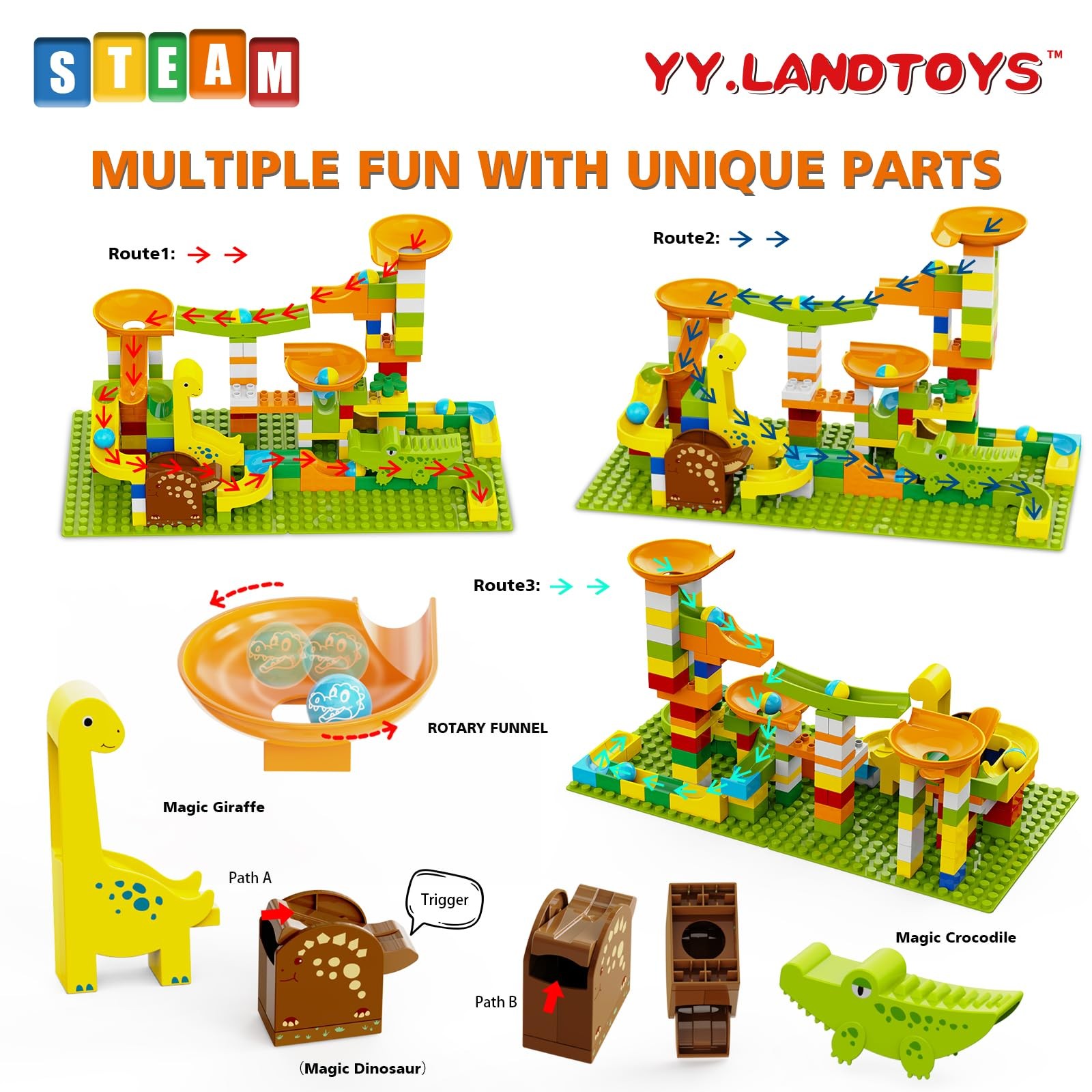 Dinosaur Marble Runs for Kids 4-8 Building Blocks Compatible with LEGO…