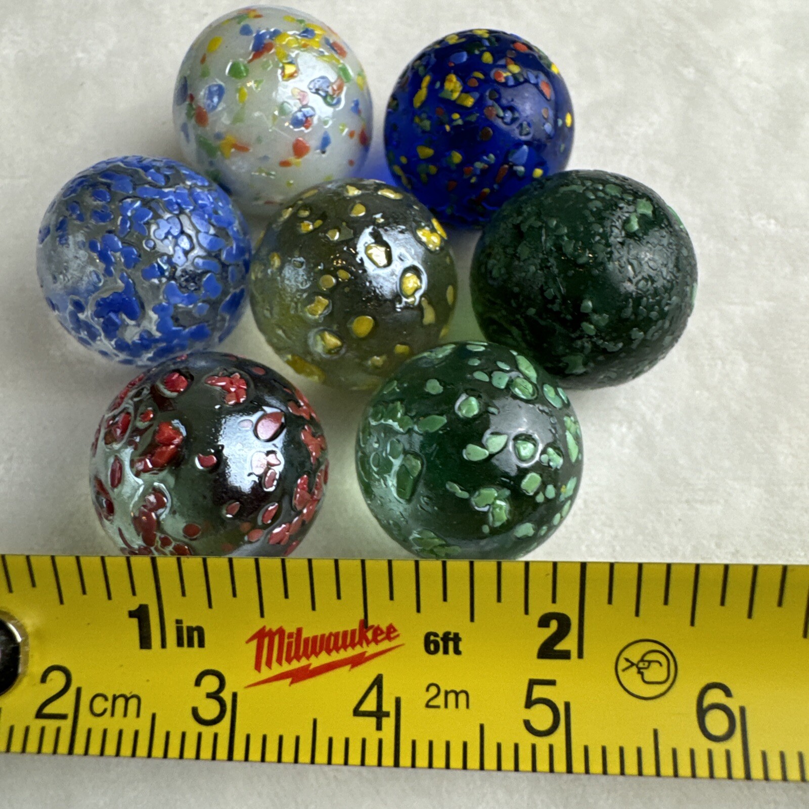 MARBLES Vintage Glass Estate Confetti Speckled Solid White Blue Clear Lot Of 7
