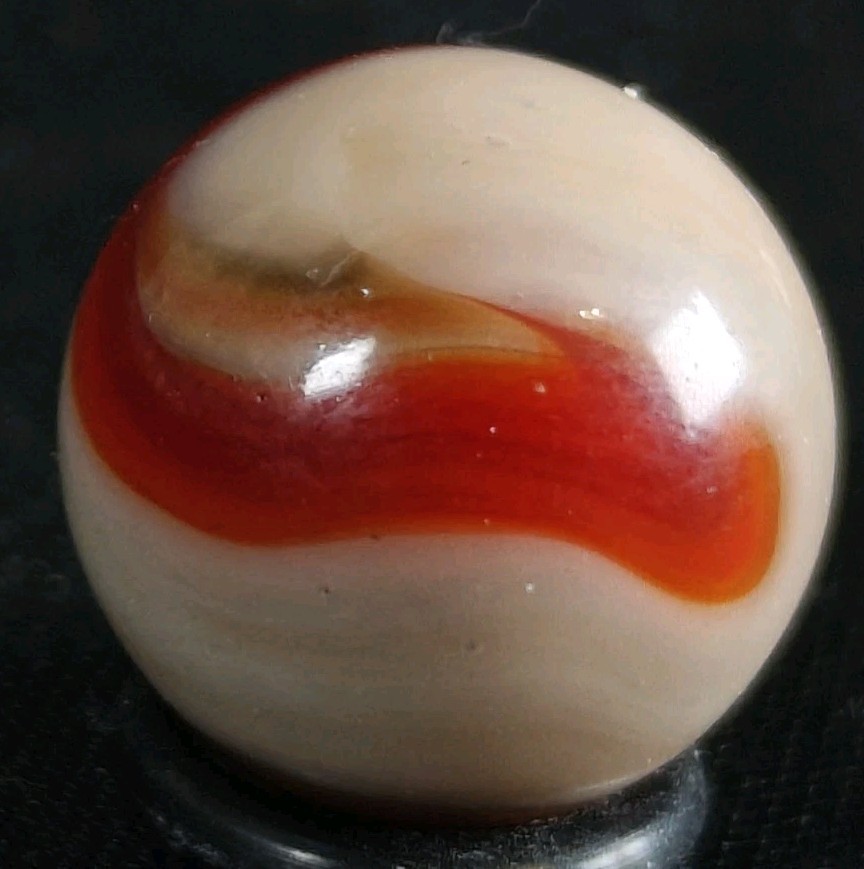 Vintage Marble – Akro Corkscrew .66″ Red & Cream , Strawberry Tan