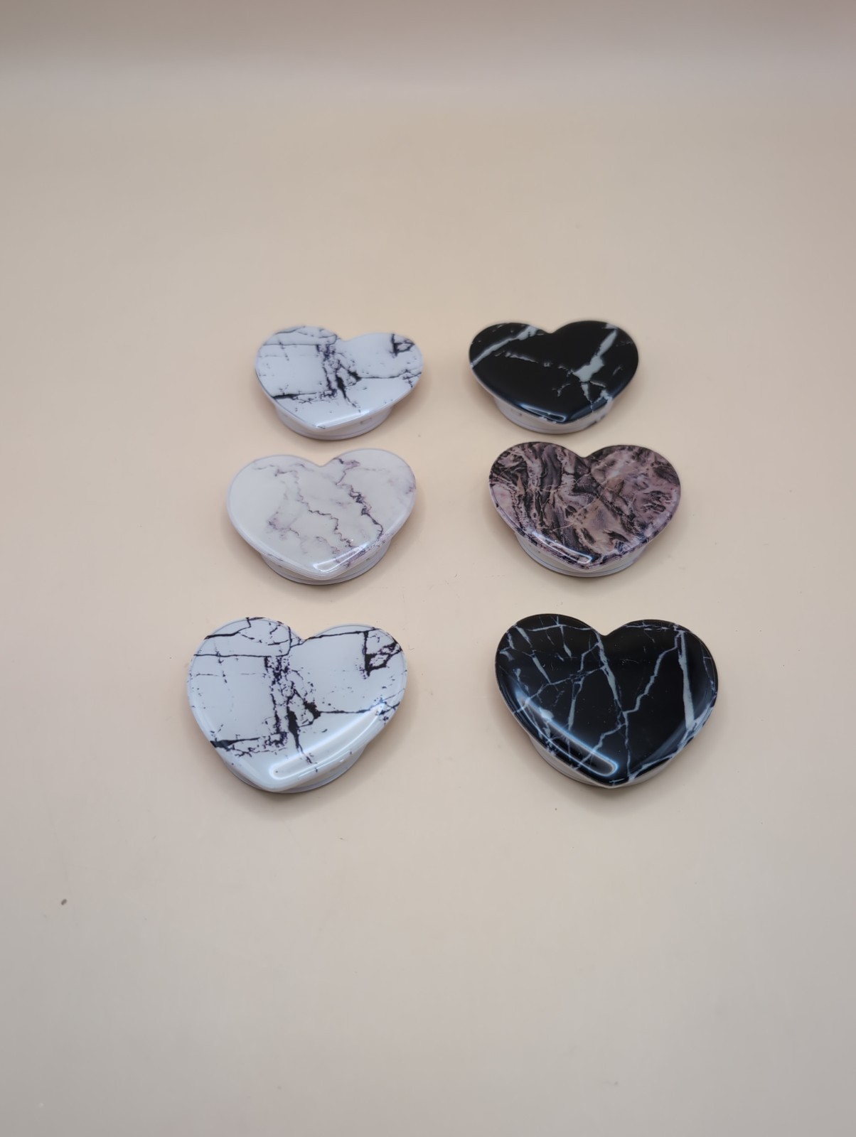Heart Shape Marble Pop Grip Stand Lot of 6 Black White Phone Holders