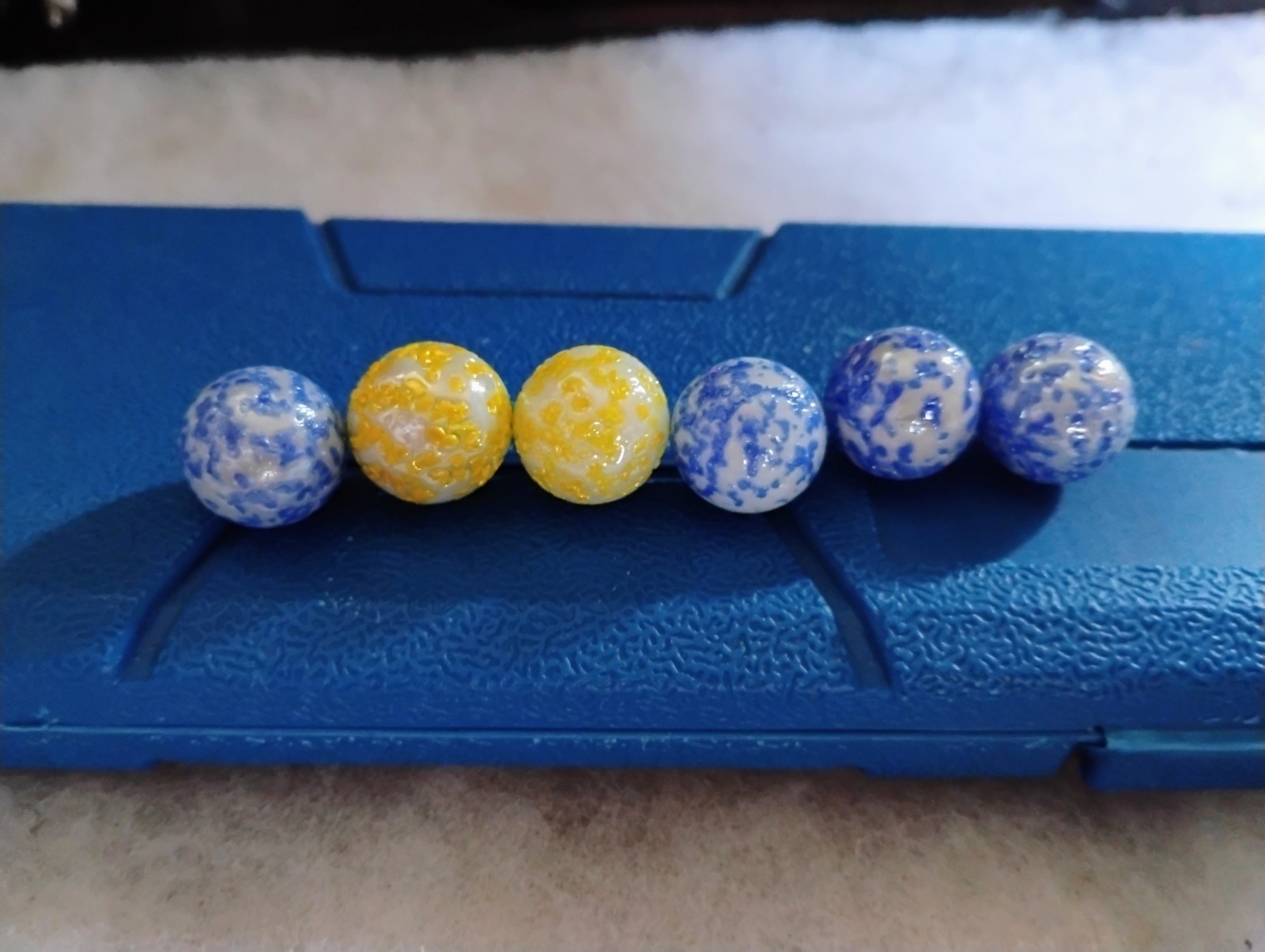Confetti Speckled Stardust Marbles Set of Six Yellow and Blue 6.1 – 6.2