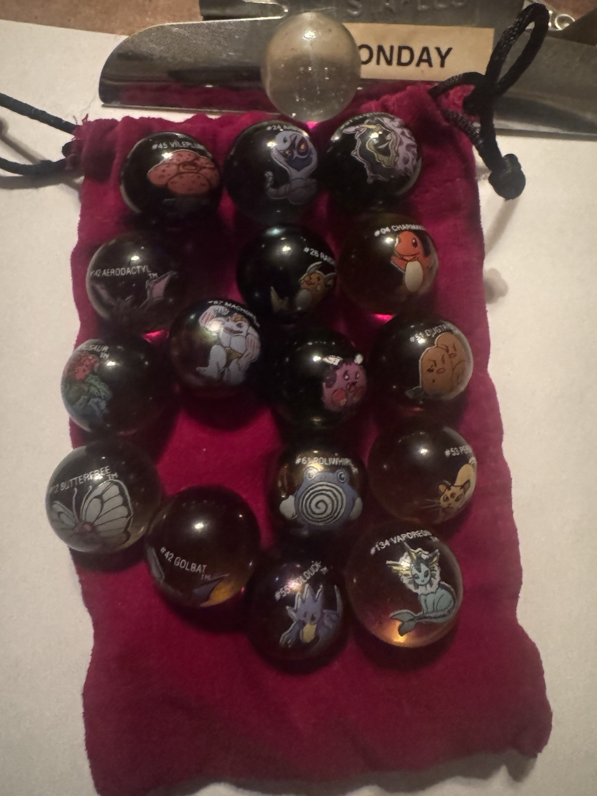 Vintage 1999 Pokemon Marbles – Lot Of 17 Rare Glass Marbles GOLEM POUCH BAG🔥