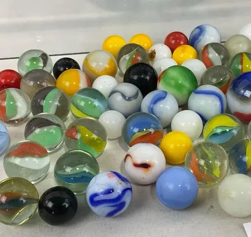 100 Piece Lot Of Vintage Marbles in Ball Ideal Aqua Jar