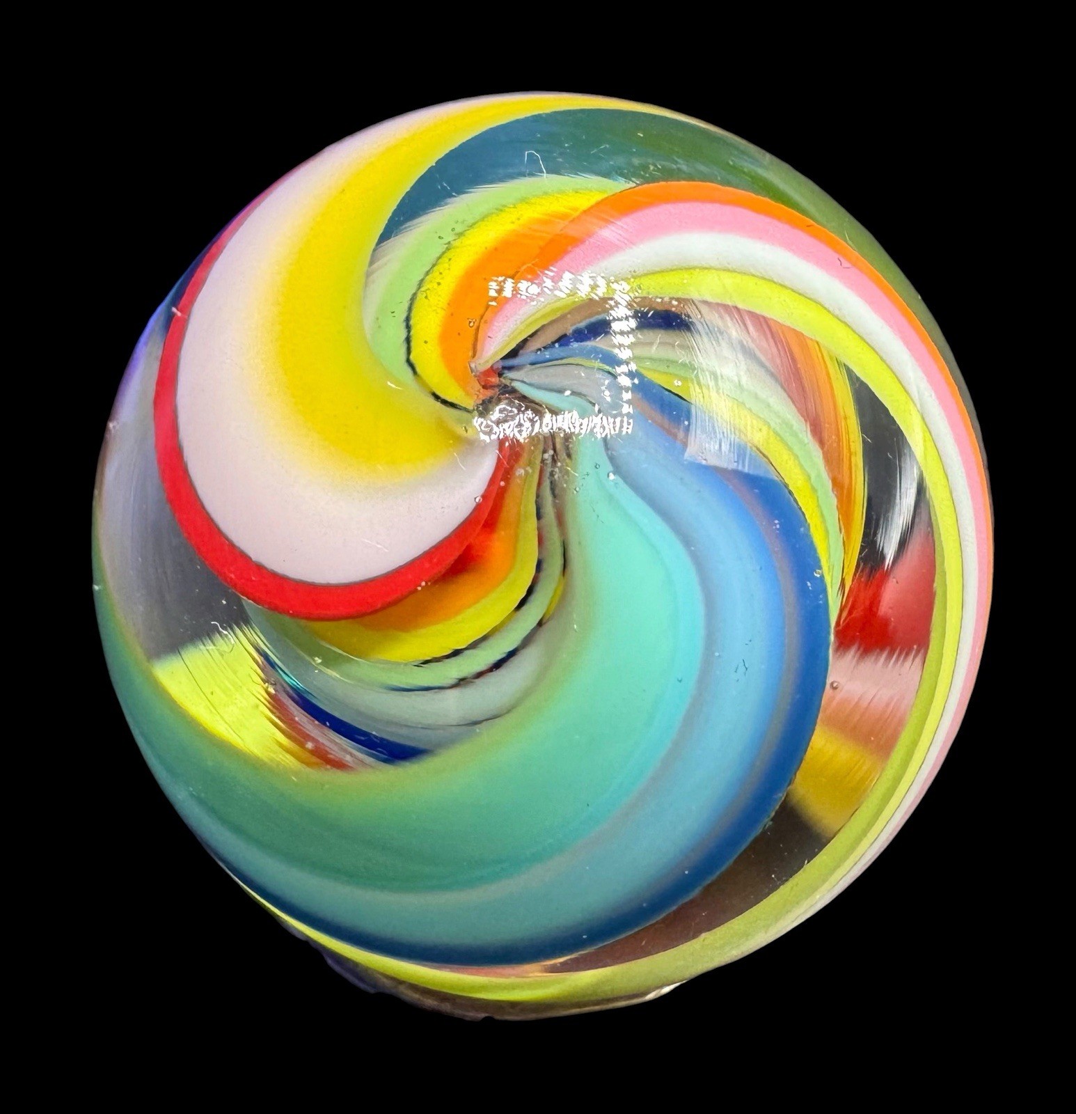 Jody Fine Art Glass Marble 1.09 Rainbow Core Swirl Unsigned