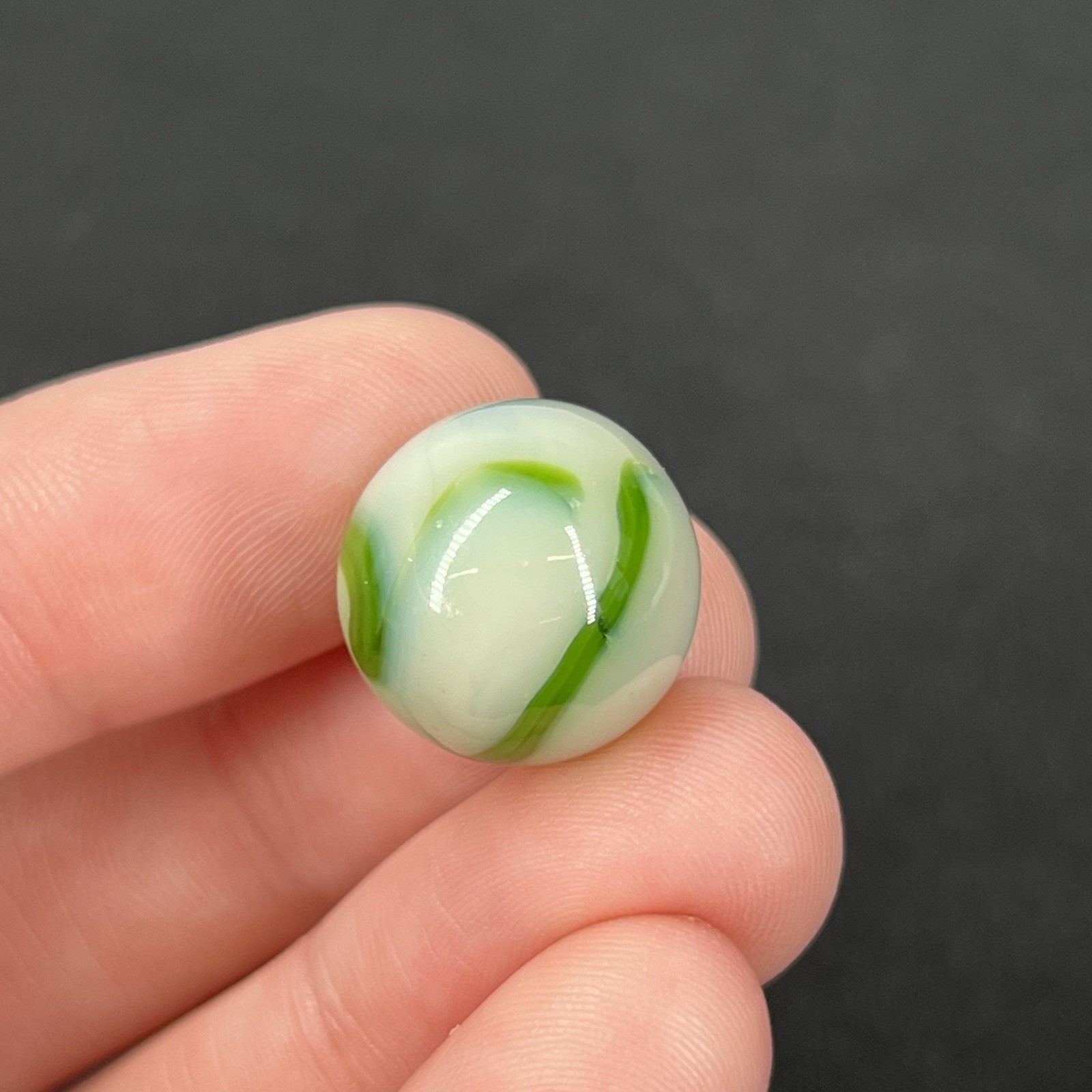 VTG Green Glass Marble Christensen Akro Peltier Vitro .6” Cream & Swirl