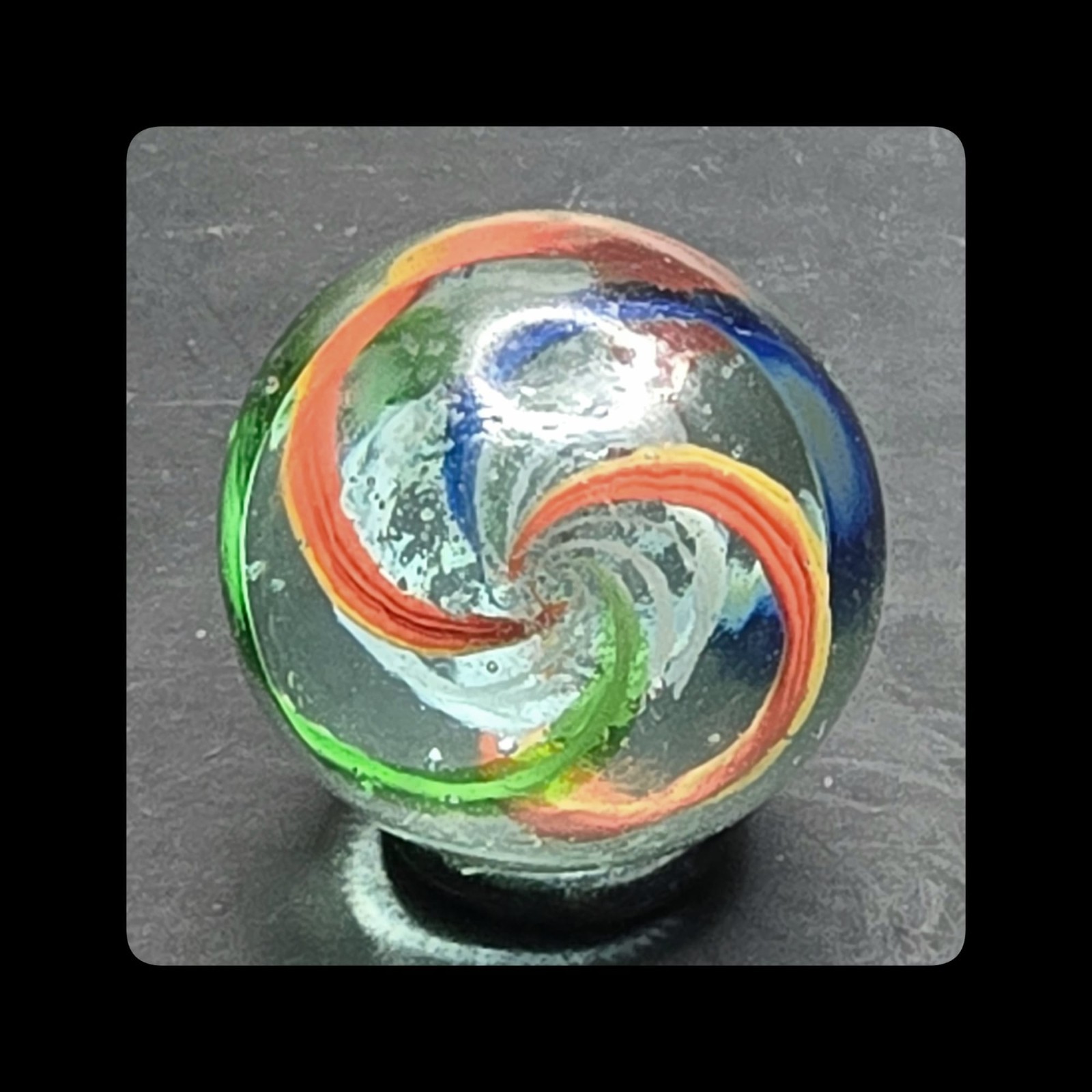 ~Mic’sMibs~1.01″ White Latticino Core Swirl Shooter light blue glass M 9.4