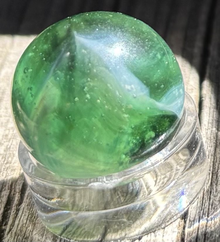Vintage Glass Marble Maybe Lime Green Brushed Patch? Approx. .61 in Lot 1 PRETTY