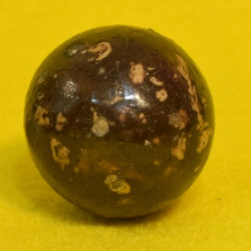 ANTIQUE CLAY MARBLE BROWN TAN GLAZED SHOOTER HAND ROLLED 1-1/16″ ART TOY HISTORY