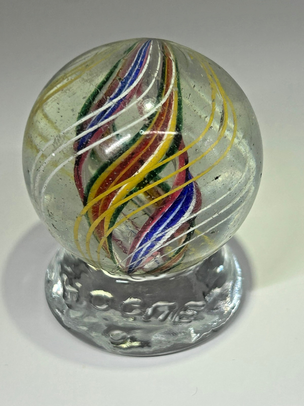 German Divided Core w/Latticino Ribbon 1-11/16″ Mint- E3.20