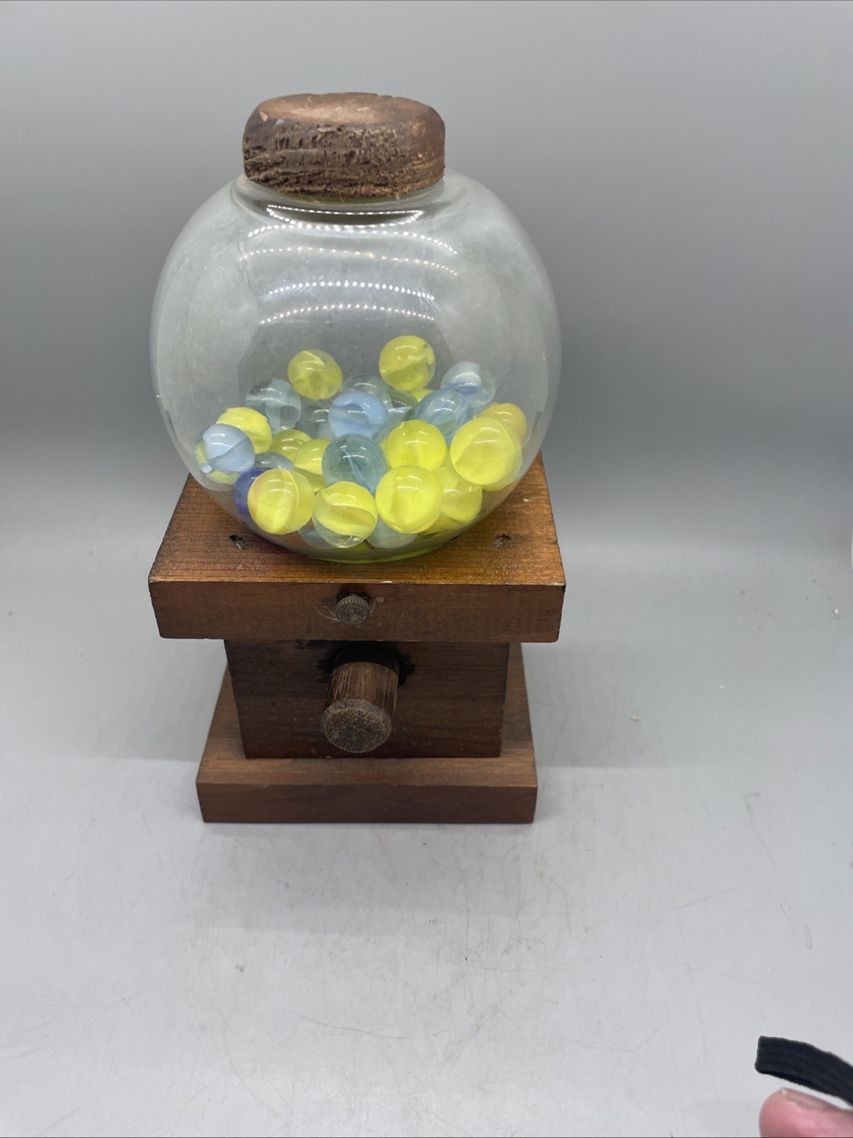 Vintage Wood Gumball Machine Glass Globe And Filled With Vintage Glowing Marbles