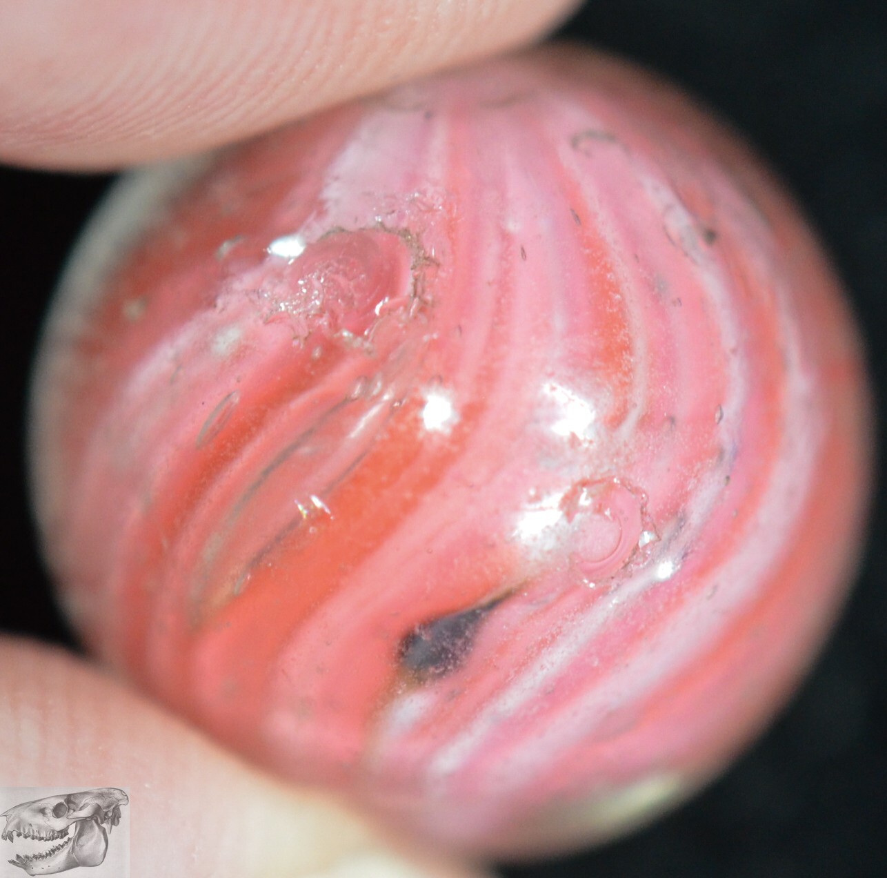 Handmade Pink Mica Onionskin Marble, 11/16 in, Good+, 1860-1920, Germany, S879