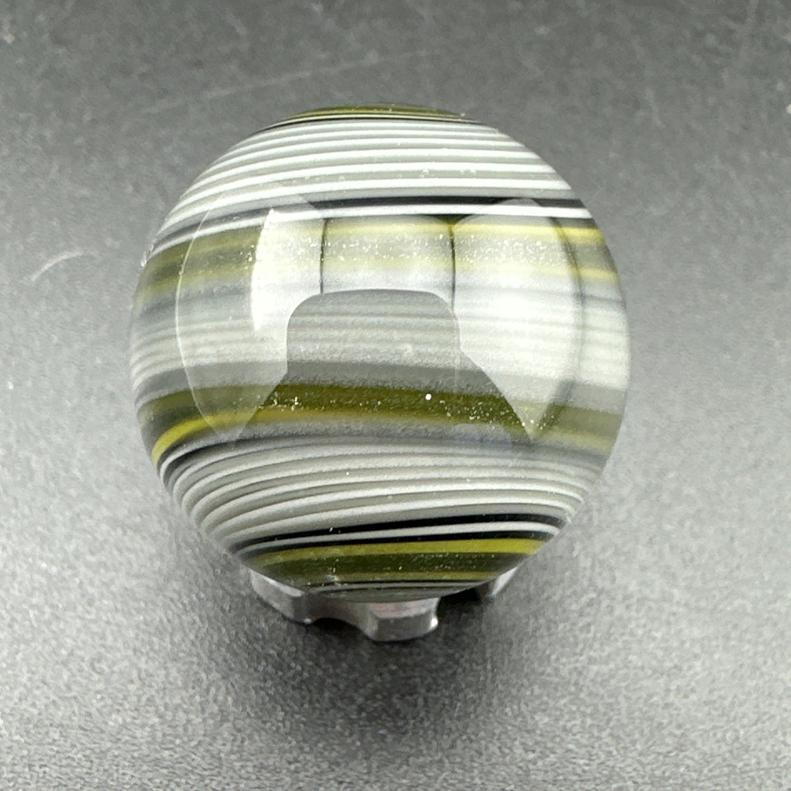 Contemporary Handmade Art Glass Marble .79″ Banded Swirl, Black Grey Yellow, MIB