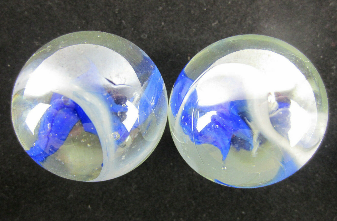 2 BOULDERS 35mm VAPOR Marbles glass ball Clear Blue White Giant HUGE Swirl