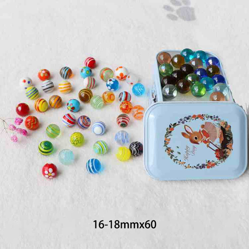Traditional Classic Retro Glass Marbles In a Tin 40-72pcs Game Assorted Colour