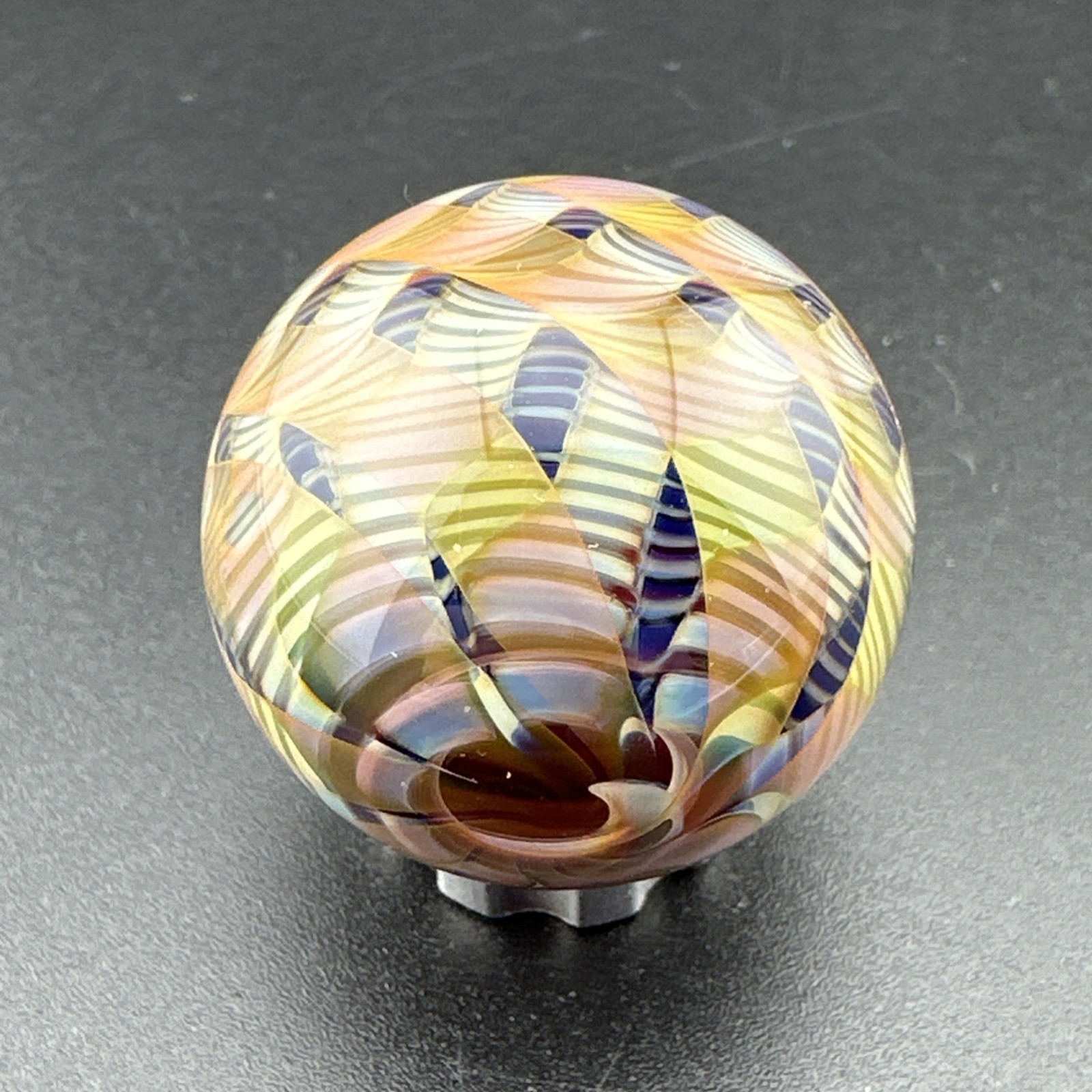 Contemporary Handmade Art Glass Marble 1.07″ Fumed Piecrust Swirl MIB Heady Boro