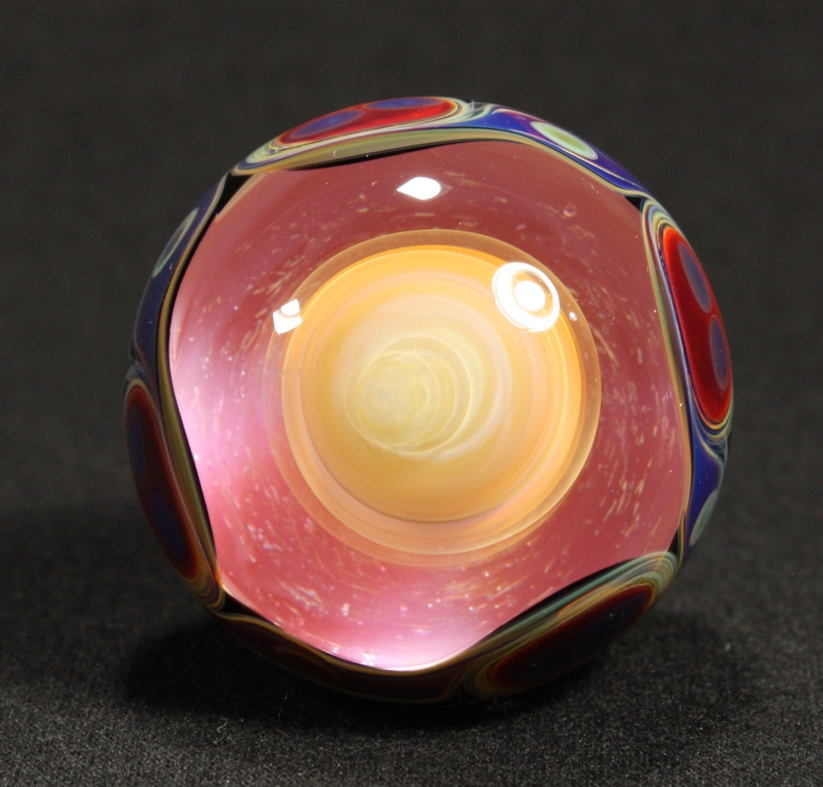 Juba Glass Handmade Marble 1.45″ Boro Lampwork Art 24K Gold and Silver Fume
