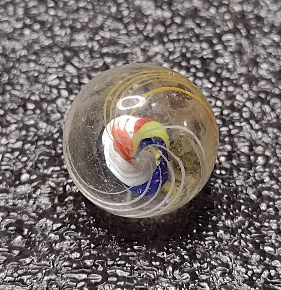 RARE ✨Red – Double Ribbon Core Swirl Glass Handmade .63″ VINTAGE German Marbles