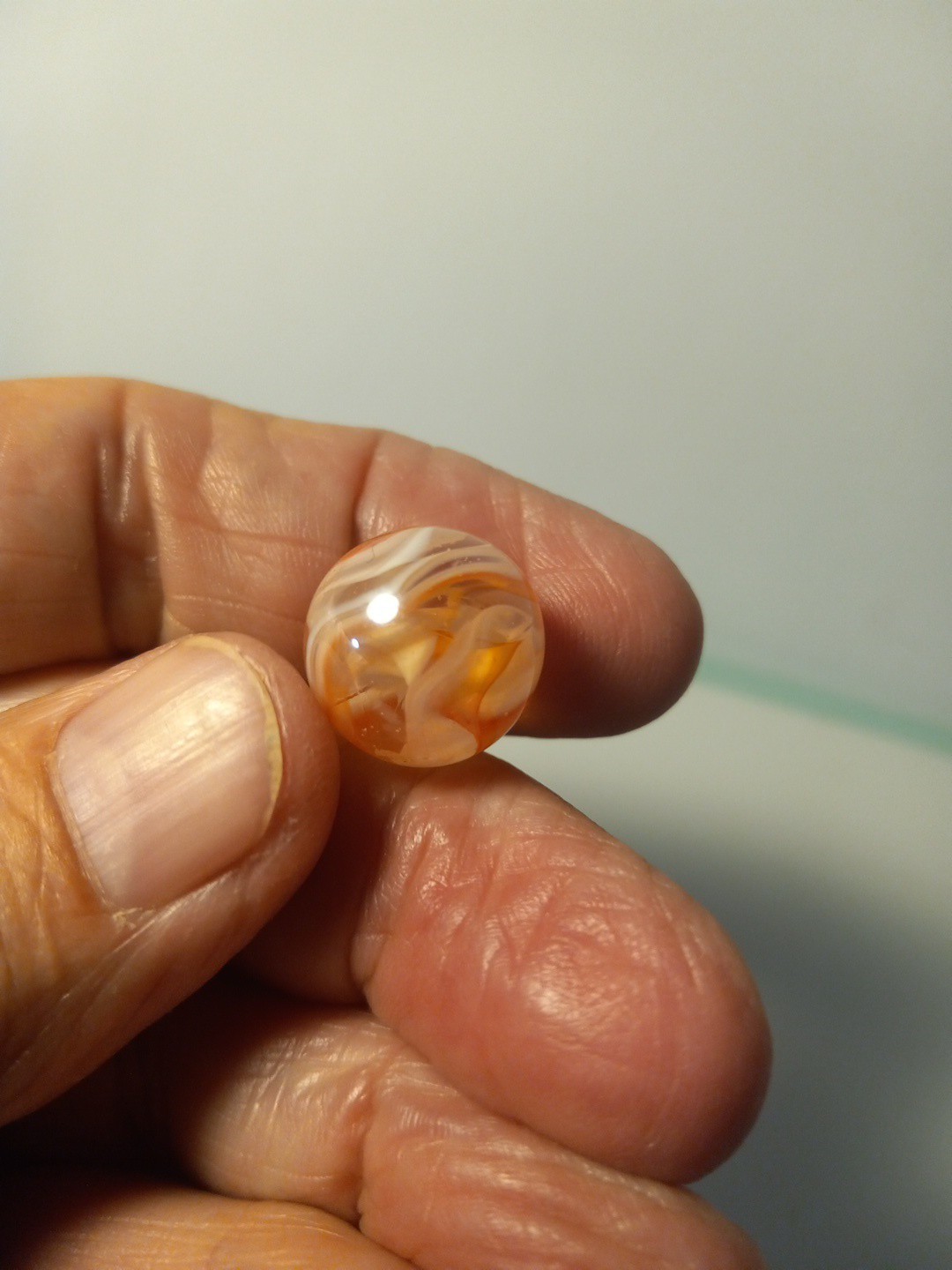 Vintage Akro Agate Peltier Christensen Glass Orange Swirl Marble 13/16 “