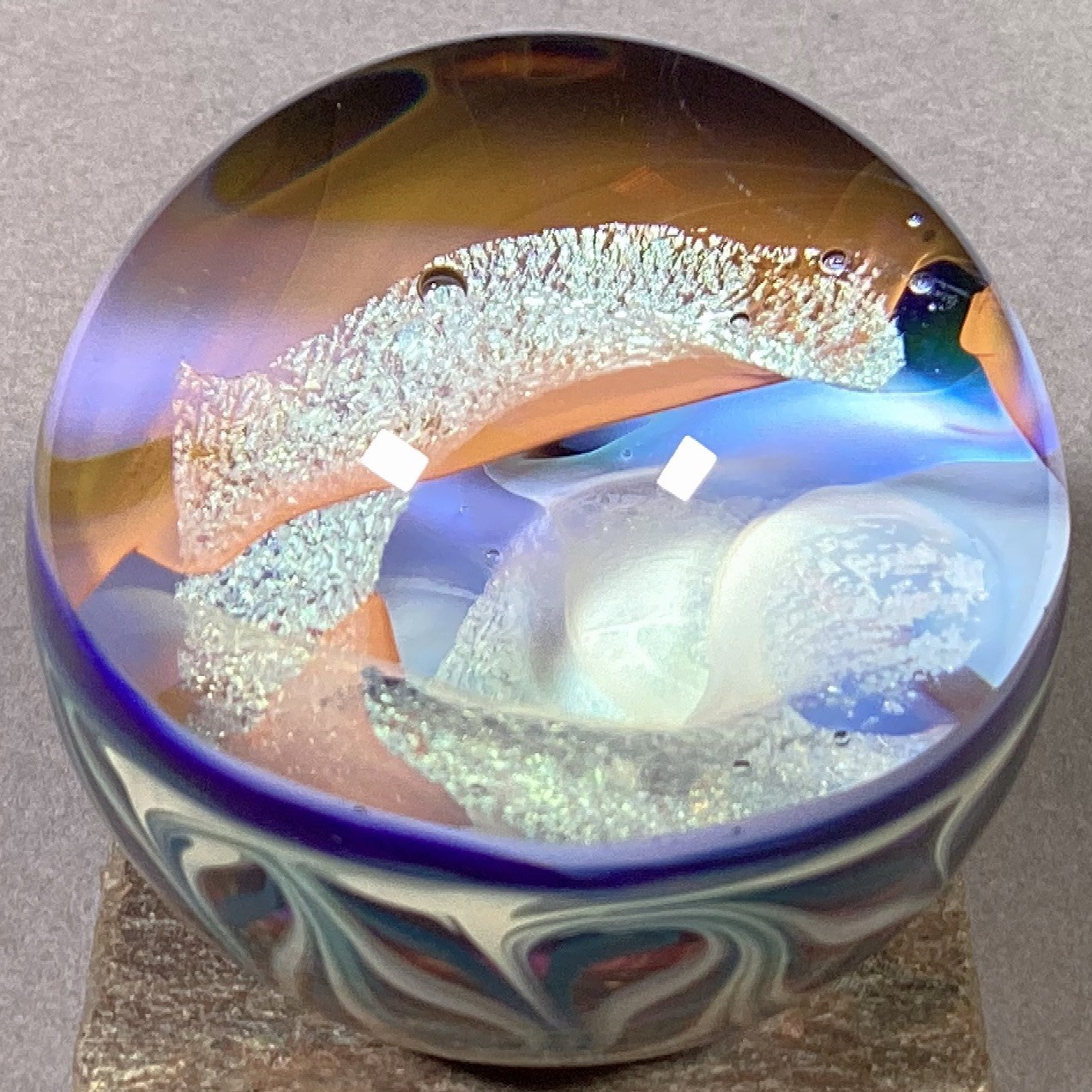 Vortex Marble Handmade by Bill Grout 2.00″ Frosty Labyrinth 071926 Boro Glass