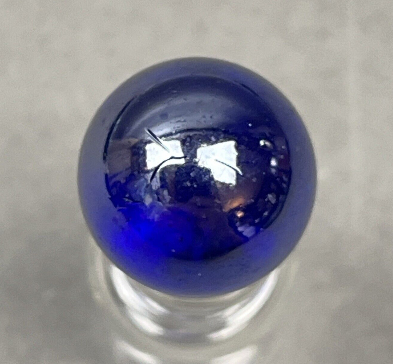 Vtg .63” Pearly Iridescent Cobalt Blue Clear Glass Marble Bubbles & Pontil Marks