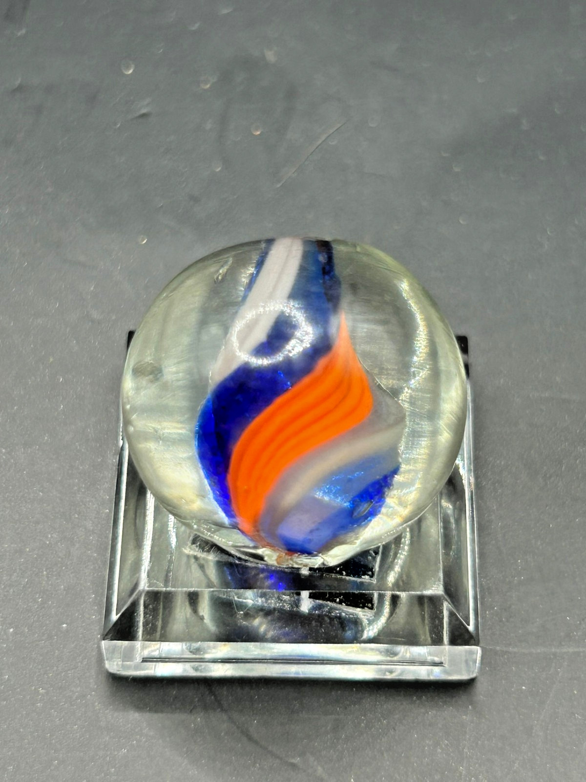 Antique German Naked Divided Core Marble Jelly Blue Orange White 3/4″ Mint E2.8