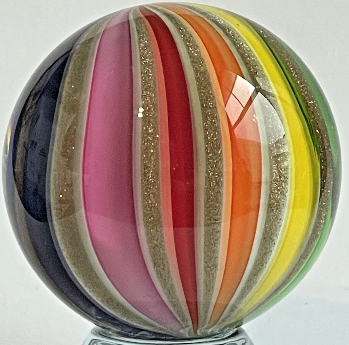 2015 SEESE MARBLE HANDMADE SIGNED DICHROIC CLAMBROTH GLASS ART 1.73″ GOLD LUTZ