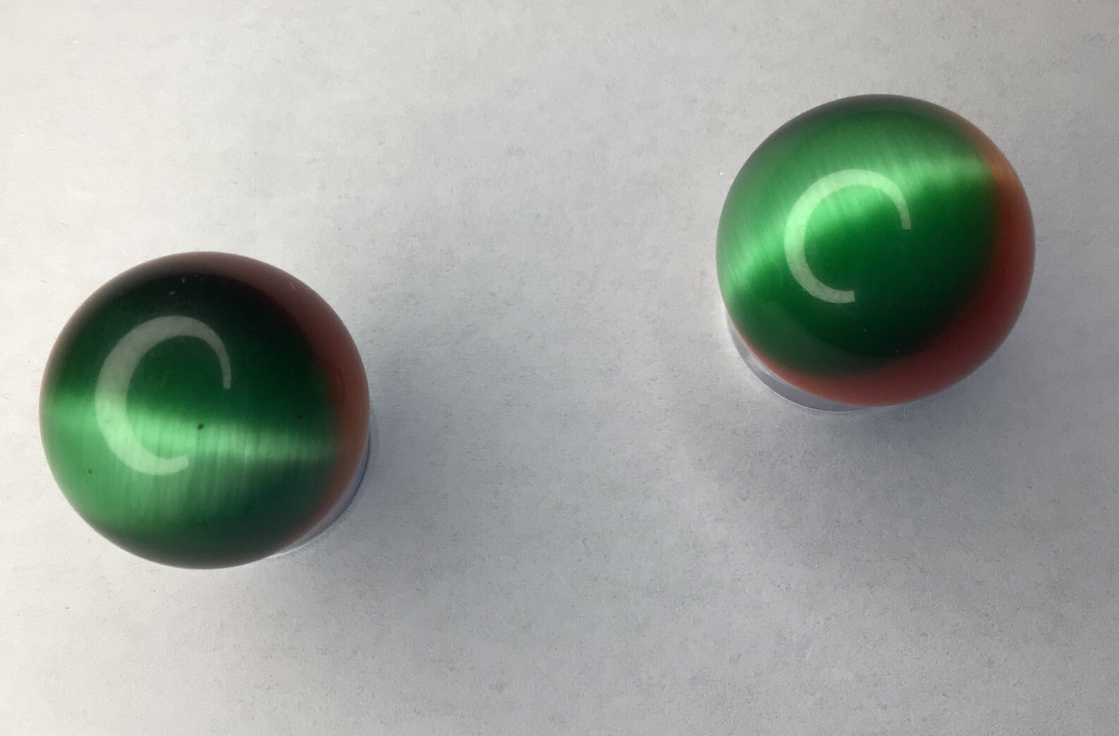 2 Outstanding 20mm Green, Blue & Orange Holographic Marbles (Origin Unknown)