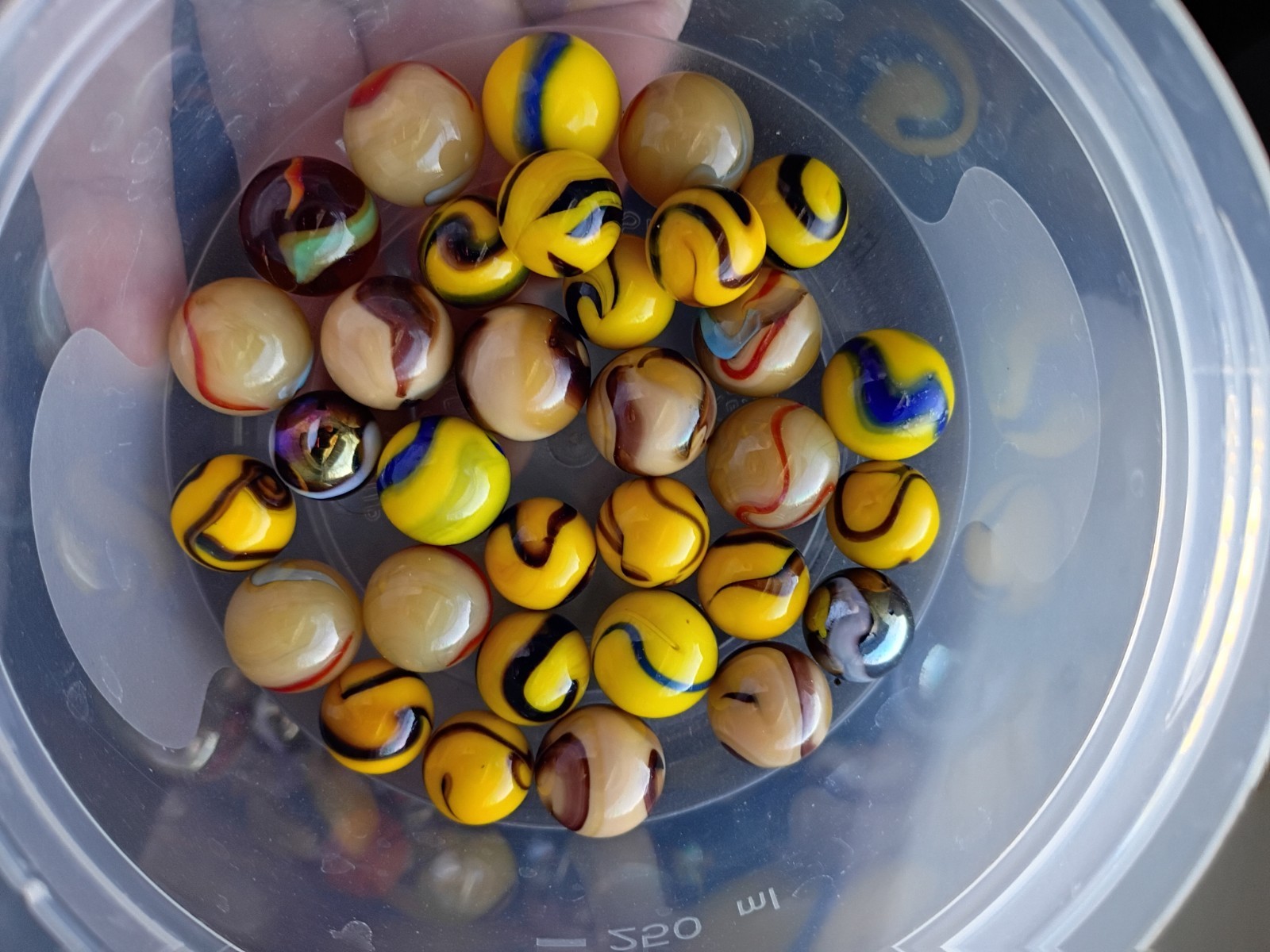Lot Of Vintage Glass Marbles Various Sizes 1.2lbs Swirl Iridescent 14mm 30mm
