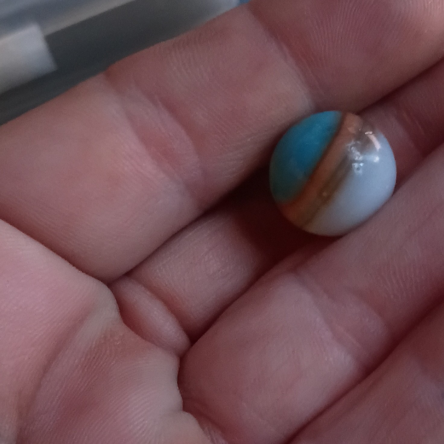 pelter Glass Toy Marble Blue White Yellow Swirl for Ages 17 Years & Up