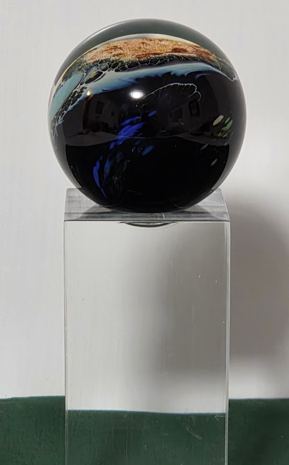 Large Josh Simpson Studio Art Dark Blue Planet Marble w/ Adventurine & Stand