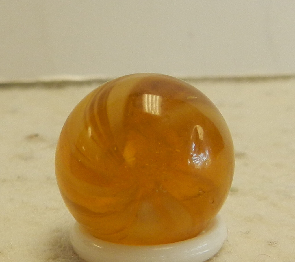 #16449m Nice Vintage German Handmade Yellow Amber Colored Glass Marble .67 In