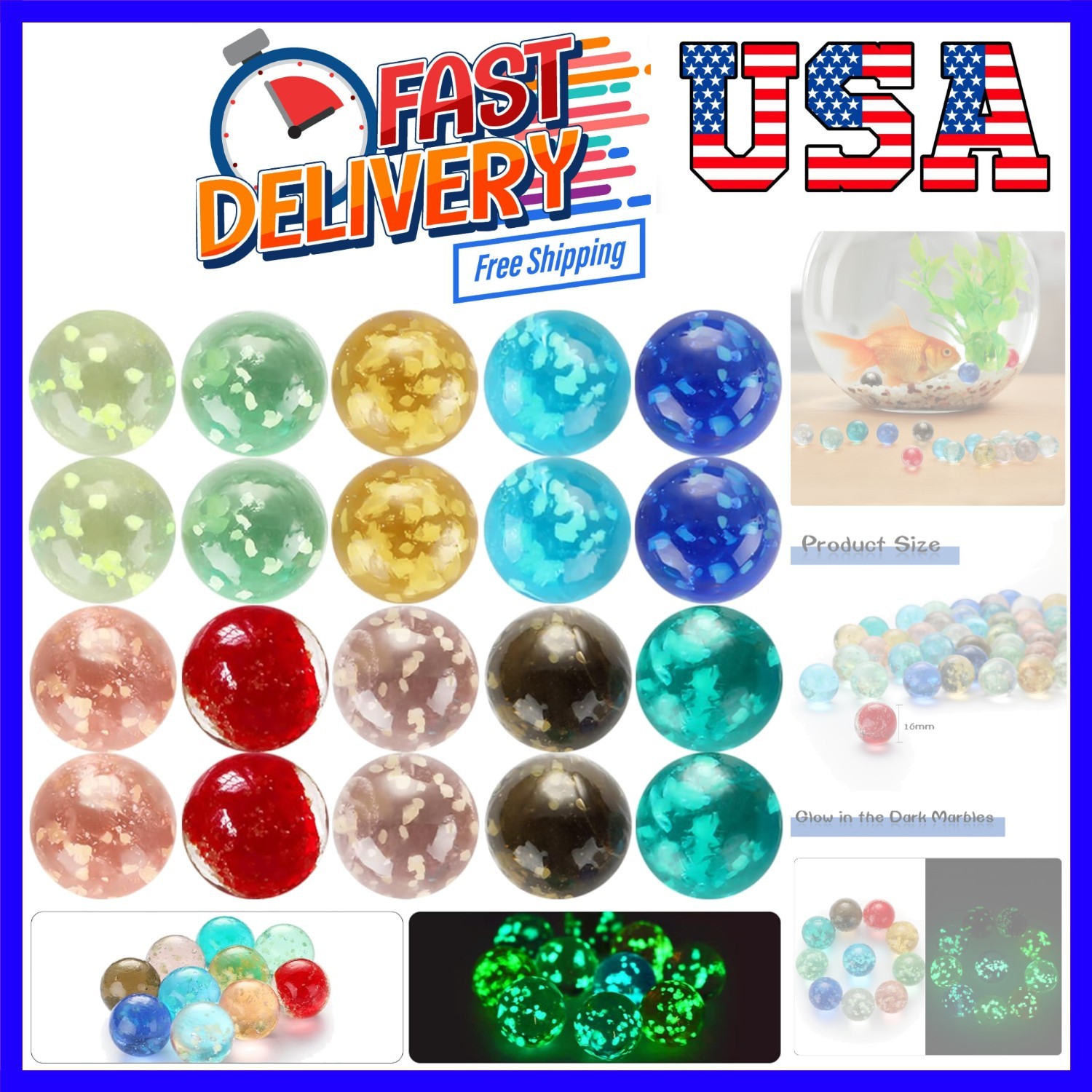 20 Pieces Large Marbles Glowing in The Dark, Marbles Bulk Luminous Colorful H…