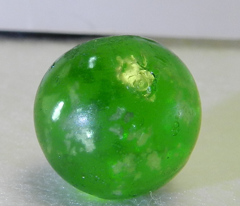 #17356m Vintage Green Glass German Handmade Mica Marble .69 Inches
